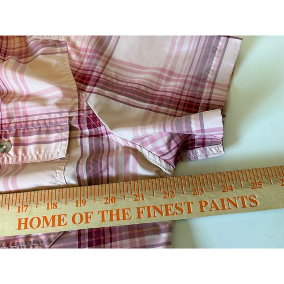Eddie Bauer Ladies Short Sleeve Adventure Top, Peach Starling Plaid XL - Picture 13 of 16